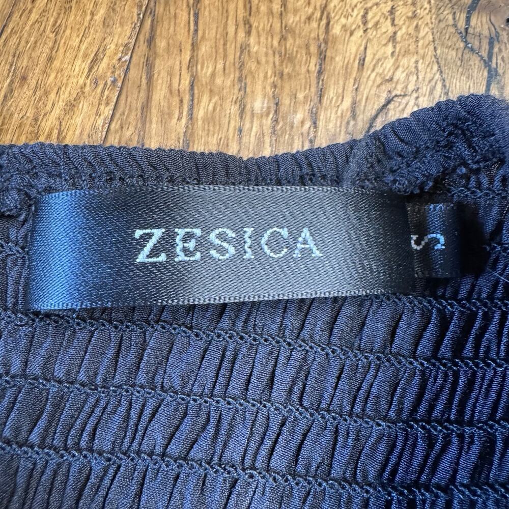 ZESICA Womens Tie Bubble Long Sleeve Smocked Tiered Dress Sz Small Black - Picture 2 of 6